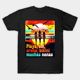 Playa, sol, arena, bikini muchas nenas Beach Vibes Retro Tee T-Shirt